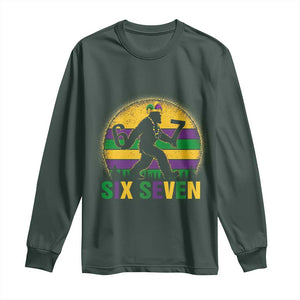 Mardi Gras Bigfoot Long Sleeve Shirt Funny Six Seven Meme Carnival Trendy TS14 Dark Forest Green Print Your Wear