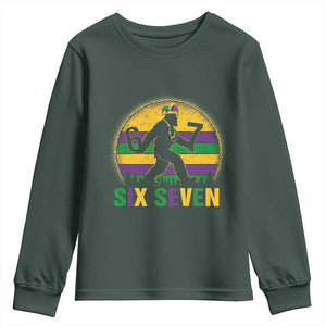 Mardi Gras Bigfoot Youth Sweatshirt Funny Six Seven Meme Carnival Trendy TS14 Dark Forest Green Print Your Wear