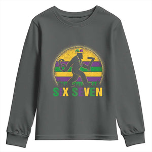 Mardi Gras Bigfoot Youth Sweatshirt Funny Six Seven Meme Carnival Trendy TS14 Dark Heather Print Your Wear