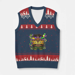 Mardi Gras Queen V-Neck Knit Sweater Vest Messy Pun Carnival Party TS14 Navy Red Print Your Wear