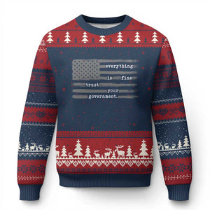 Everything is Fine Trust Your Government Ugly Christmas Sweater Funny Political Sarcastic American Flag TS14 Navy Red Print Your Wear