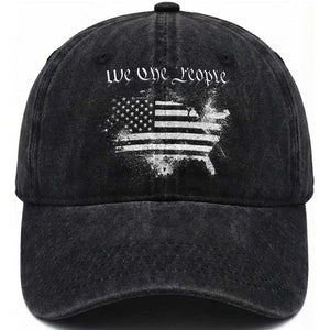 We The People Washed Cotton Baseball Cap Vintage Grunge American Flag 4th of July 1776 TS14 Washed Cap Universal Fit Black Print Your Wear