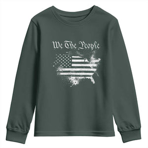We The People Youth Sweatshirt Vintage Grunge American Flag 4th of July 1776 TS14 Dark Forest Green Print Your Wear