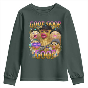 Funny Burnt Peanut Goop Youth Sweatshirt Bungulato 90s Bootleg Meme Trendy TS14 Dark Forest Green Print Your Wear