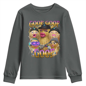 Funny Burnt Peanut Goop Youth Sweatshirt Bungulato 90s Bootleg Meme Trendy TS14 Dark Heather Print Your Wear