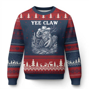Yee Claw Lobster Ugly Christmas Sweater Funny Crawfish Western Meme TS14 Navy Red Print Your Wear