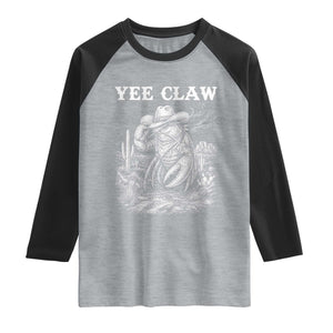 Yee Claw Lobster Raglan Shirt Funny Crawfish Western Meme TS14 Heather Gray Black Print Your Wear