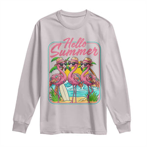 Summer Flamingo Pink Long Sleeve Shirt Tropical Palm Tree Beach Vacation TS14 Ice Gray Print Your Wear