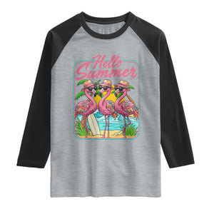 Summer Flamingo Pink Raglan Shirt Tropical Palm Tree Beach Vacation TS14 Heather Gray Black Print Your Wear