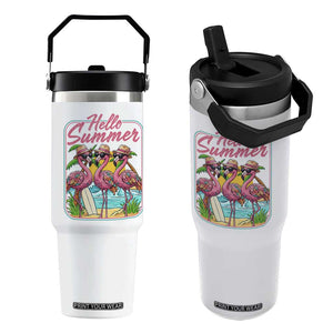 Summer Flamingo Pink Flip Straw Tumbler Tropical Palm Tree Beach Vacation TS14 One Size: 30 oz White Print Your Wear