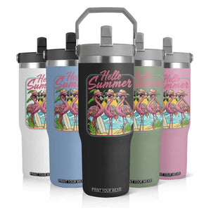 Summer Flamingo Pink Flip Straw Tumbler Tropical Palm Tree Beach Vacation TS14 Print Your Wear