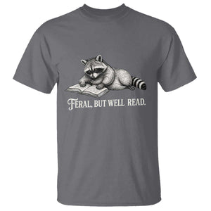 Feral But Well Read T Shirt Funny Raccoon Reading Book Lover TS14 Charcoal Print Your Wear