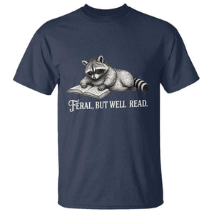 Feral But Well Read T Shirt Funny Raccoon Reading Book Lover TS14 Navy Print Your Wear