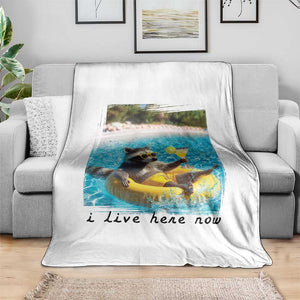 I Live Here Now Raccoon Throw Blanket Funny Summer Vacation Meme TS14 Print Your Wear