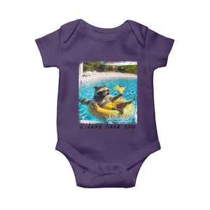 I Live Here Now Raccoon Baby Onesie Funny Summer Vacation Meme TS14 Purple Print Your Wear