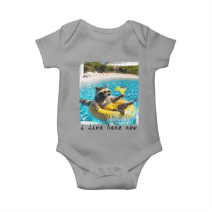 I Live Here Now Raccoon Baby Onesie Funny Summer Vacation Meme TS14 Sport Gray Print Your Wear