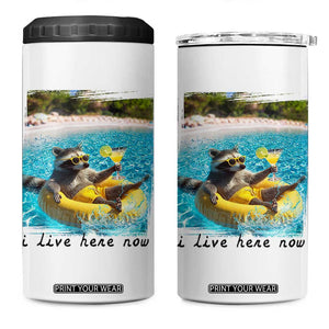 I Live Here Now Raccoon 4 in 1 Can Cooler Tumbler Funny Summer Vacation Meme TS14 One Size: 16 oz White Print Your Wear