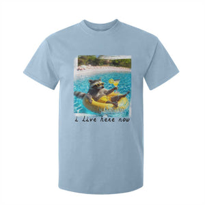 I Live Here Now Raccoon T Shirt For Kid Funny Summer Vacation Meme TS14 Light Blue Print Your Wear
