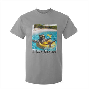 I Live Here Now Raccoon T Shirt For Kid Funny Summer Vacation Meme TS14 Sport Gray Print Your Wear