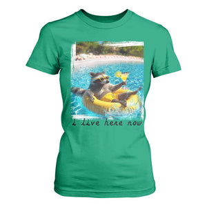 I Live Here Now Raccoon T Shirt For Women Funny Summer Vacation Meme TS14 Irish Green Print Your Wear
