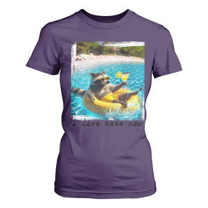 I Live Here Now Raccoon T Shirt For Women Funny Summer Vacation Meme TS14 Purple Print Your Wear