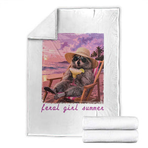 Feral Girl Summer Throw Blanket Funny Raccoon Summer Beach Meme TS14 White Print Your Wear