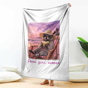 Feral Girl Summer Throw Blanket Funny Raccoon Summer Beach Meme TS14 Print Your Wear