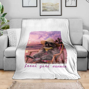 Feral Girl Summer Throw Blanket Funny Raccoon Summer Beach Meme TS14 Print Your Wear