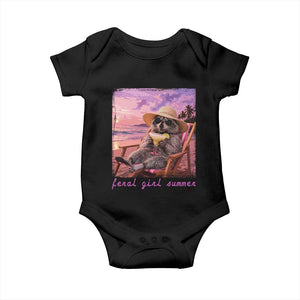 Feral Girl Summer Baby Onesie Funny Raccoon Summer Beach Meme TS14 Black Print Your Wear