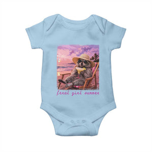 Feral Girl Summer Baby Onesie Funny Raccoon Summer Beach Meme TS14 Light Blue Print Your Wear
