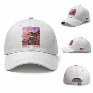 Feral Girl Summer Baseball Cap Funny Raccoon Summer Beach Meme TS14 Baseball Cap Universal Fit White Print Your Wear