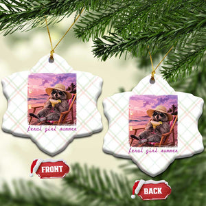 Feral Girl Summer Ceramic Ornament Funny Raccoon Summer Beach Meme TS14 Print Your Wear