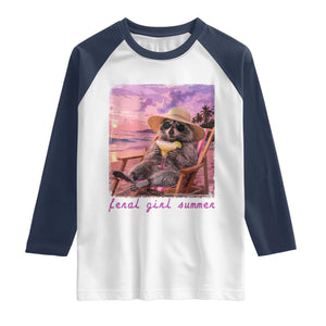 Feral Girl Summer Raglan Shirt Funny Raccoon Summer Beach Meme TS14 White Navy Print Your Wear