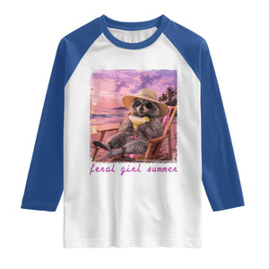 Feral Girl Summer Raglan Shirt Funny Raccoon Summer Beach Meme TS14 White Royal Print Your Wear