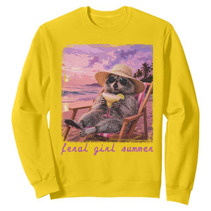 Feral Girl Summer Sweatshirt Funny Raccoon Summer Beach Meme TS14 Daisy Print Your Wear