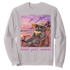 Feral Girl Summer Sweatshirt Funny Raccoon Summer Beach Meme TS14 Ice Gray Print Your Wear