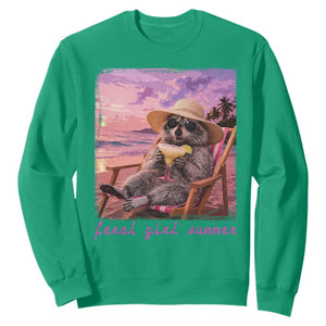 Feral Girl Summer Sweatshirt Funny Raccoon Summer Beach Meme TS14 Irish Green Print Your Wear