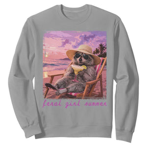 Feral Girl Summer Sweatshirt Funny Raccoon Summer Beach Meme TS14 Sport Gray Print Your Wear