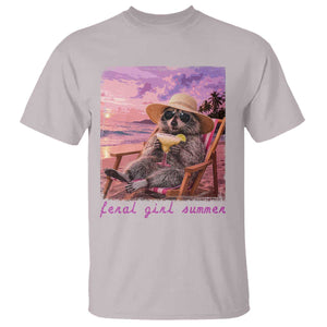 Feral Girl Summer T Shirt Funny Raccoon Summer Beach Meme TS14 Ice Gray Print Your Wear
