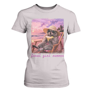 Feral Girl Summer T Shirt For Women Funny Raccoon Summer Beach Meme TS14 Ice Gray Print Your Wear