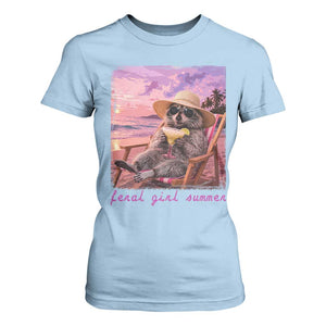 Feral Girl Summer T Shirt For Women Funny Raccoon Summer Beach Meme TS14 Light Blue Print Your Wear