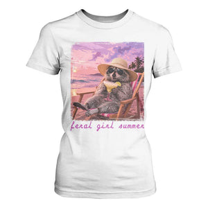 Feral Girl Summer T Shirt For Women Funny Raccoon Summer Beach Meme TS14 White Print Your Wear