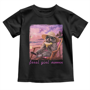 Feral Girl Summer Toddler T Shirt Funny Raccoon Summer Beach Meme TS14 Black Print Your Wear
