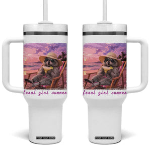 Feral Girl Summer Tumbler With Handle Funny Raccoon Summer Beach Meme TS14 One Size: 40 oz White Print Your Wear