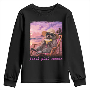 Feral Girl Summer Youth Sweatshirt Funny Raccoon Summer Beach Meme TS14 Black Print Your Wear