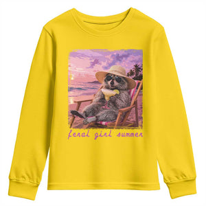 Feral Girl Summer Youth Sweatshirt Funny Raccoon Summer Beach Meme TS14 Daisy Print Your Wear