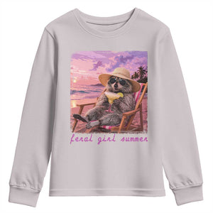 Feral Girl Summer Youth Sweatshirt Funny Raccoon Summer Beach Meme TS14 Ice Gray Print Your Wear