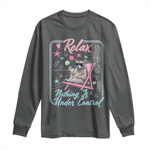 Relax Nothing Is Under Control Long Sleeve Shirt Chill Raccoon Beach Vacation Gift TS14 Dark Heather Print Your Wear