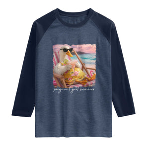 Pregnant Girl Summer Raglan Shirt Silly Goose Mom Baby Announcement TS14 Heather Denim Navy Print Your Wear