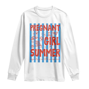 Pregnant Girl Summer Long Sleeve Shirt Funny Beach Pregnancy Announcement TS14 White Print Your Wear